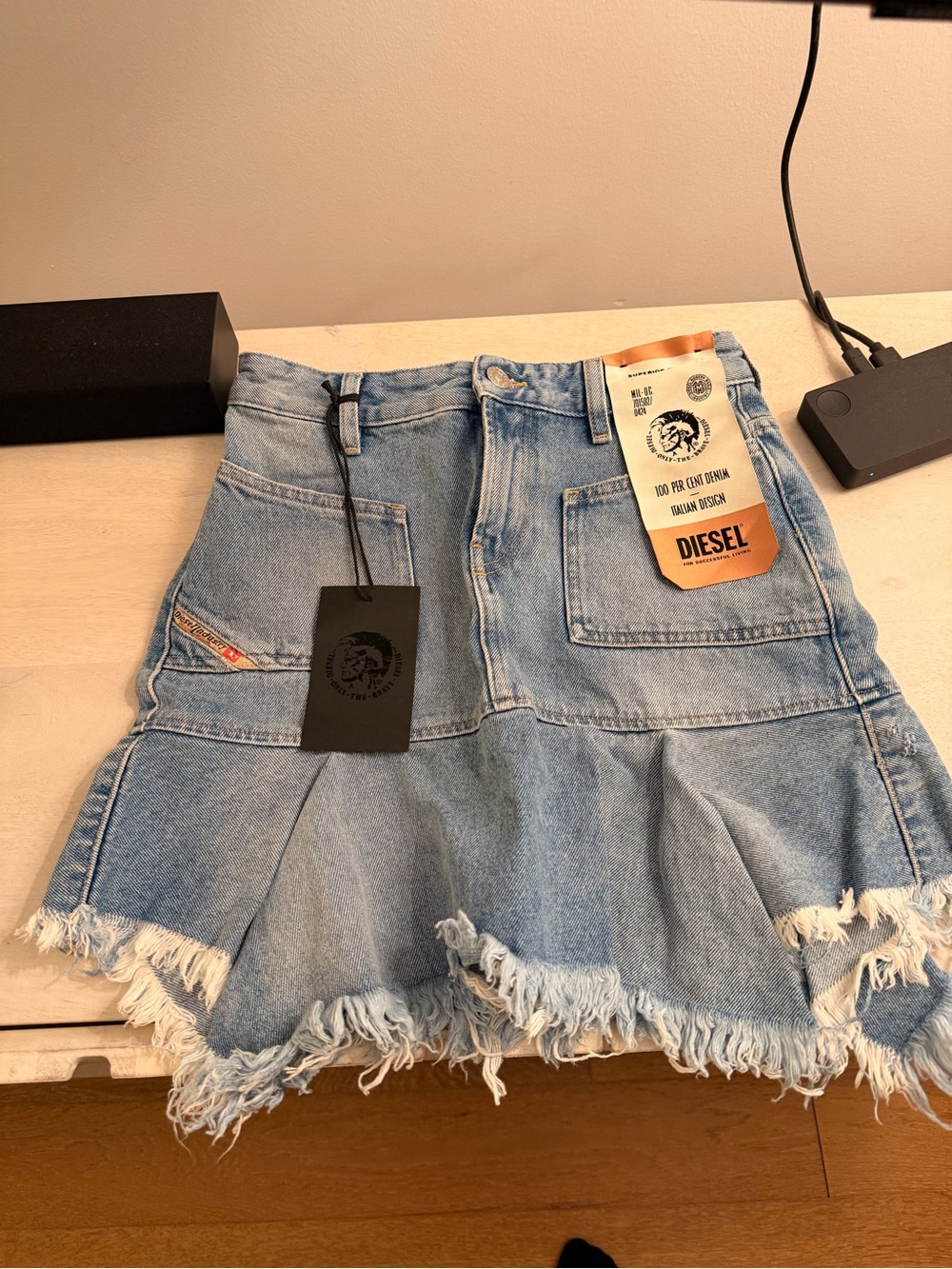 Diesel Light Blue Denim Ruffle Mini Skirt